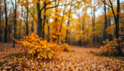 Obraz premium Dreamy autumn scene, blurred autumn forest background