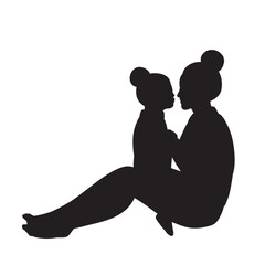 mother and daughter silhouettes on white background, vector