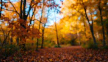 Obraz premium Dreamy autumn scene, blurred autumn forest background
