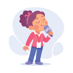 Girl Tv Reporter with Microphone as Child Profession Vector Illustration