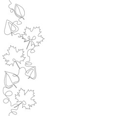 Vertical pattern with Autumn Leaves with empty space for text. Vector illustration. Continuous line drawing style. Graphic element as border, poster, till, edge, cover, frame, ets.
