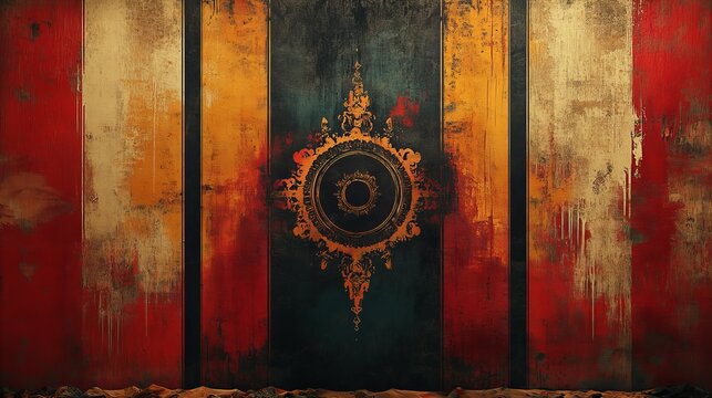 Abstract rusty rough metal surface in old vintage retro style with steampunk and art deco elements, perfect backdrop design, new beautiful stock image illustration AI