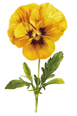 Beautiful Pansy flower illustration with lush green leaves, perfect for nature-themed projects and decor, watercolor art, PNG transparent background