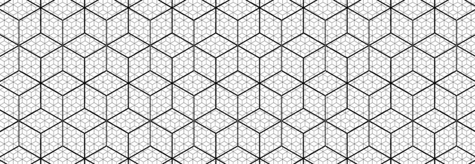 Fototapeta premium Abstract, Geometric, Lines, pattern, Hexagon, square, Illustration, vector, alternating overlapping, symmetrical, orderly arrangement background, black and white, banner, website, template, dark.