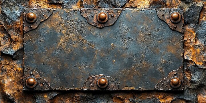 Abstract rusty rough metal surface in old vintage retro style with steampunk and art deco elements, perfect backdrop design, new beautiful stock image illustration AI