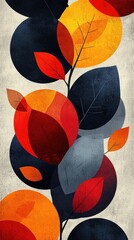 Minimalist geometric branch growing with colorful leaves illustration