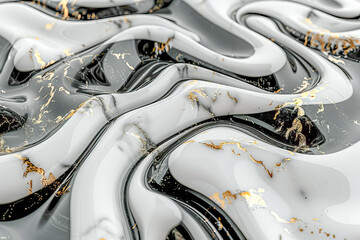 Abstract black and white marble texture with gold veins