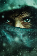 Naklejka premium Enchanted Glance: Close-Up of a Woman in a Fantasy World