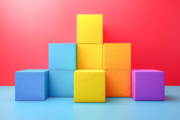 Obraz premium Colorful cubes forming a pyramid on a blue and pink background