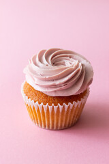 Cupcake on pink background. Dessert. Cooking. Baking. Vegetarian food.