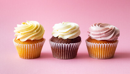 Cupcakes on a pink background. Dessert. Cooking. Baking. Vegetarian food.