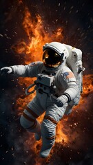 Fototapeta premium Astronaut amidst space flames