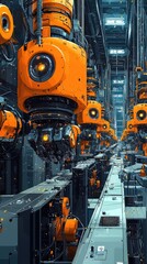 Fototapeta premium Futuristic automated assembly line operating in a factory