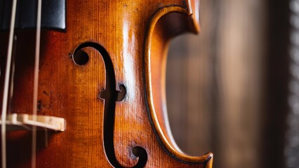 Detailed Close-Up of Violin F-Holes with Aged Wood Texture