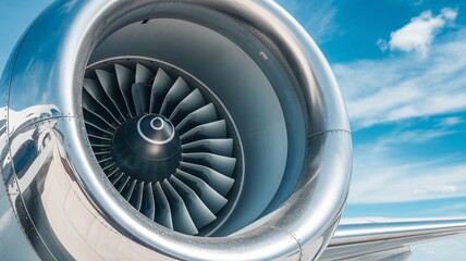 Detailed Jet Engine Against Blue Sky