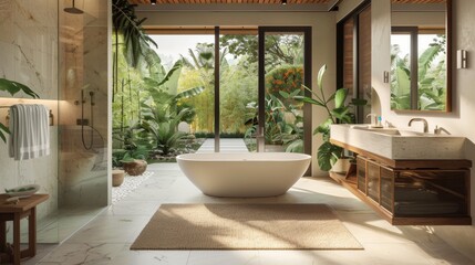 Tranquil Oasis. Serene Zen-inspired bathroom with bamboo accents