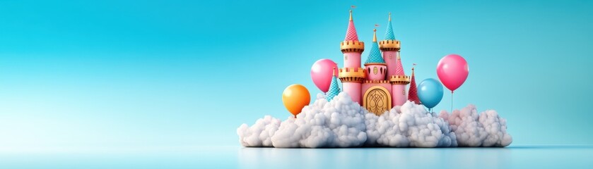Fototapeta premium Enchanted Floating Castle in the Clouds - Digital 3D Illustration with Magical Surroundings
