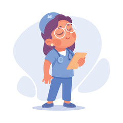 Girl Nurse with Clipboard and Stethoscope as Child Profession Vector Illustration