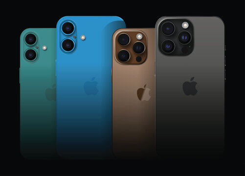 New iPhone 16 Pro Mockup in Multiple Colors. A detailed mockup of the new iPhone 16 Pro, showcasing the device in various colors including gold, blue, green, brown, and black.