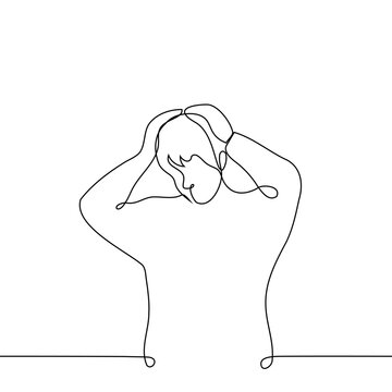 recommend clip art: man grabbed his own head - one line art vector. concept terrible discovery, confused, cringe, grab head