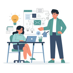 Brainstorming and generating ideas. Work in a creative team illustration