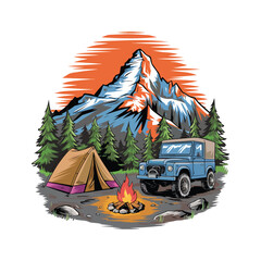 Illustration of offroad adventure scene Tshirt Design