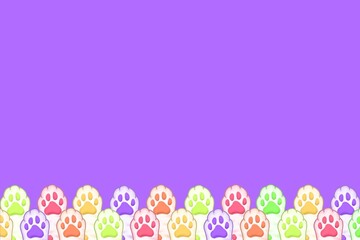 Purple card, purple background, purple background with colorful paws, paws cats, cat, animal, pet, foot, paw pet, paws, fun, fauna, purple frame, greeting card, happy, purple, colorful, card © Wulandari Istianah
