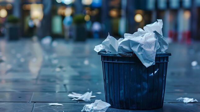 Crumpled Business Proposal Discarded in Trash Bin