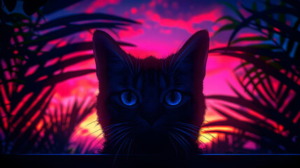 Cat Cute Anime Style Stained Glass Window