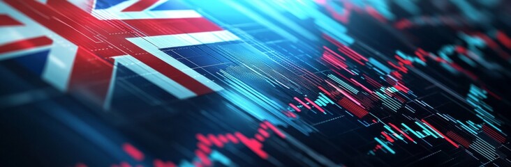 Fototapeta premium a stock market graph with the British flag on it, the background