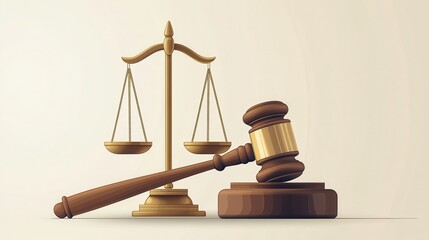 Wooden Gavel and Scales of Justice on a Neutral Background Representing Law and Legal System