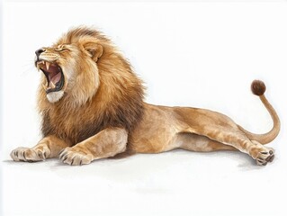 Obraz premium A majestic lion roaring, showcasing its powerful presence and striking mane, embodying strength and beauty in nature.