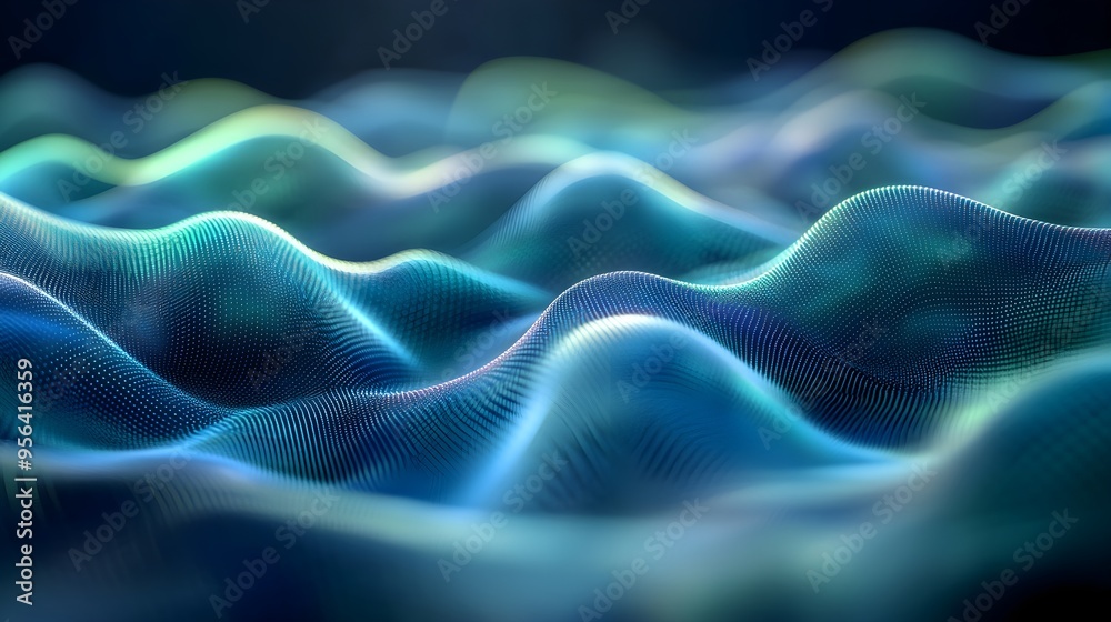 Wall mural abstract blue wavy pattern - technology background