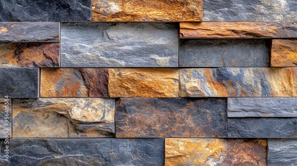 Poster multicoloured cladding stone background and texture3d rustic wall stone used in home decorative wall