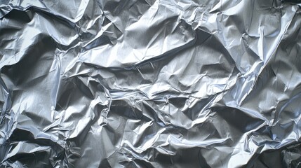 Detailed view of wrinkled metallic silver paper texture, offering a shiny and reflective surface for creative projects.