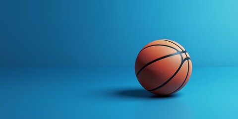 Fototapeta premium A basketball is sitting on a blue surface. The ball is orange and black. The blue background is a cool, calming color