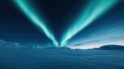 Glowing aurora borealis over a snowy landscape, capturing the magic of the northern lights