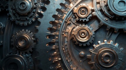 Close-up of a intricate gear system, showing a complex and beautiful design.