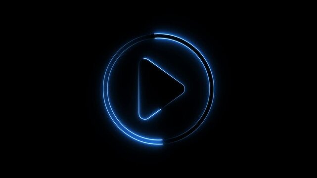 Video, audio neon play button icon animation.