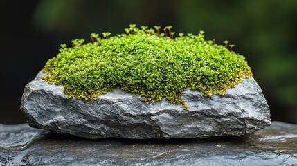 Fototapeta premium Green moss on a stone closeup Nature background : Generative AI