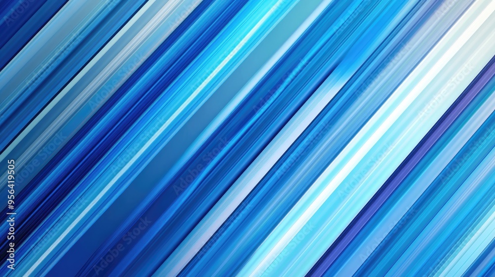 Poster intersecting diagonal stripes in various shades of blue, creating a dynamic and refreshing abstract 