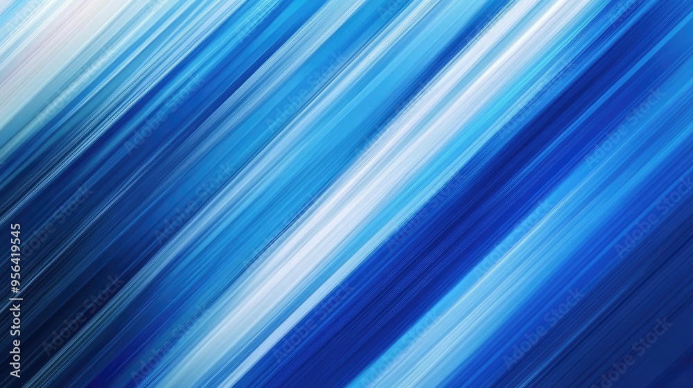 Poster intersecting diagonal stripes in various shades of blue, creating a dynamic and refreshing abstract 