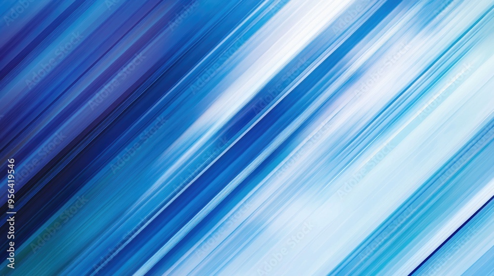 Poster intersecting diagonal stripes in various shades of blue, creating a dynamic and refreshing abstract 