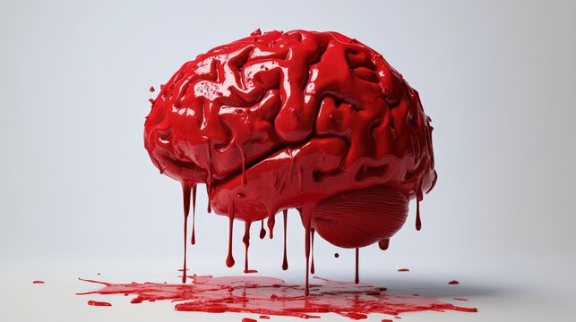 A brain glowing with detailed red neural connections, positioned on an abstract white background