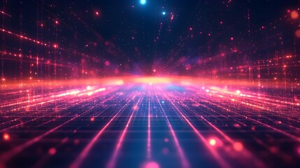 Obraz premium Abstract Digital Grid Network with Pink Lights
