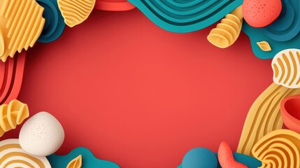 Colorful abstract background with pasta shapes, perfect for food or restaurant promotions.