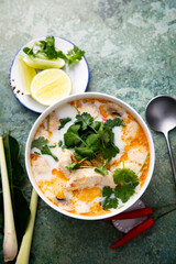 Traditional chicken soup with coconut milk