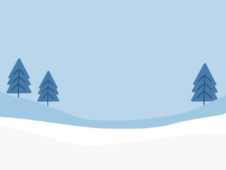 Winter background with snow, hill and pine tree on blue sky background vector.