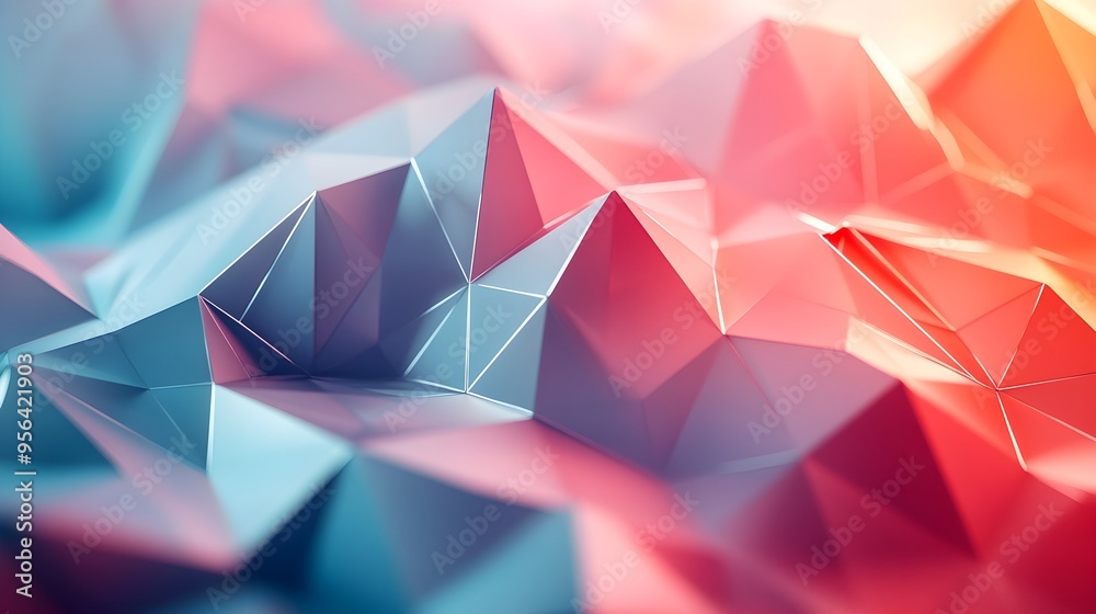 Poster abstract geometric background, red & blue polygonal design