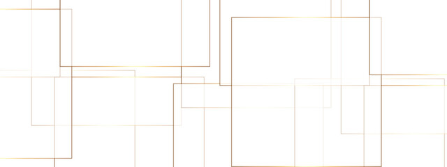 Abstract golden lines on white background with luxury shapes architecture. Modern pattern elegant line template background. White transparent material in squares shapes. Technology concept geometric.